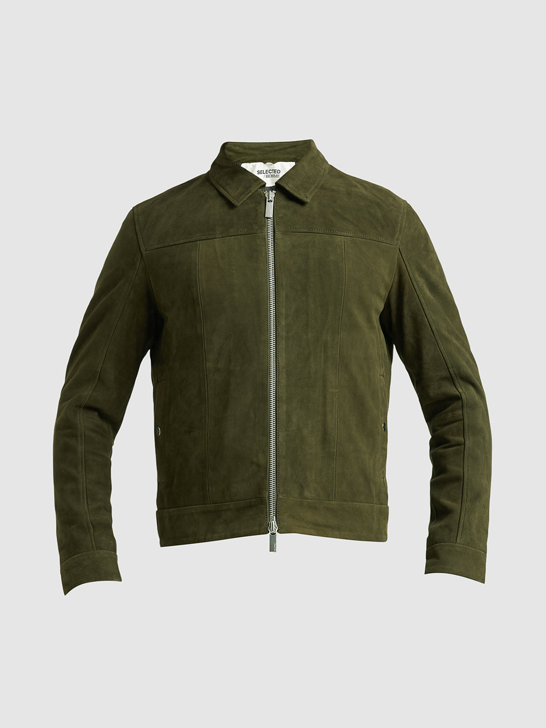 100% Suede Zip-Through Jacket - Green