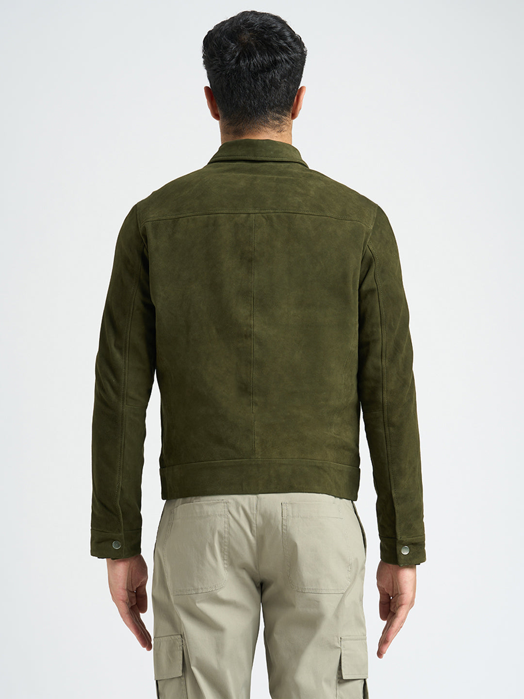 100% Suede Zip-Through Jacket - Green