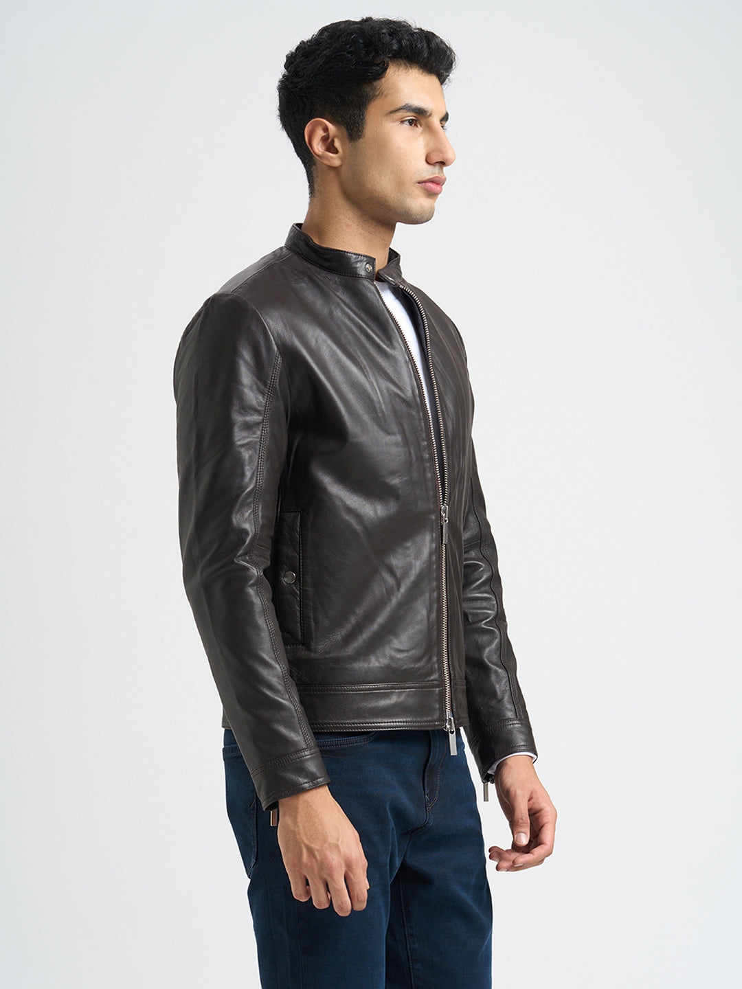 Two-Way Zip Leather Jacket