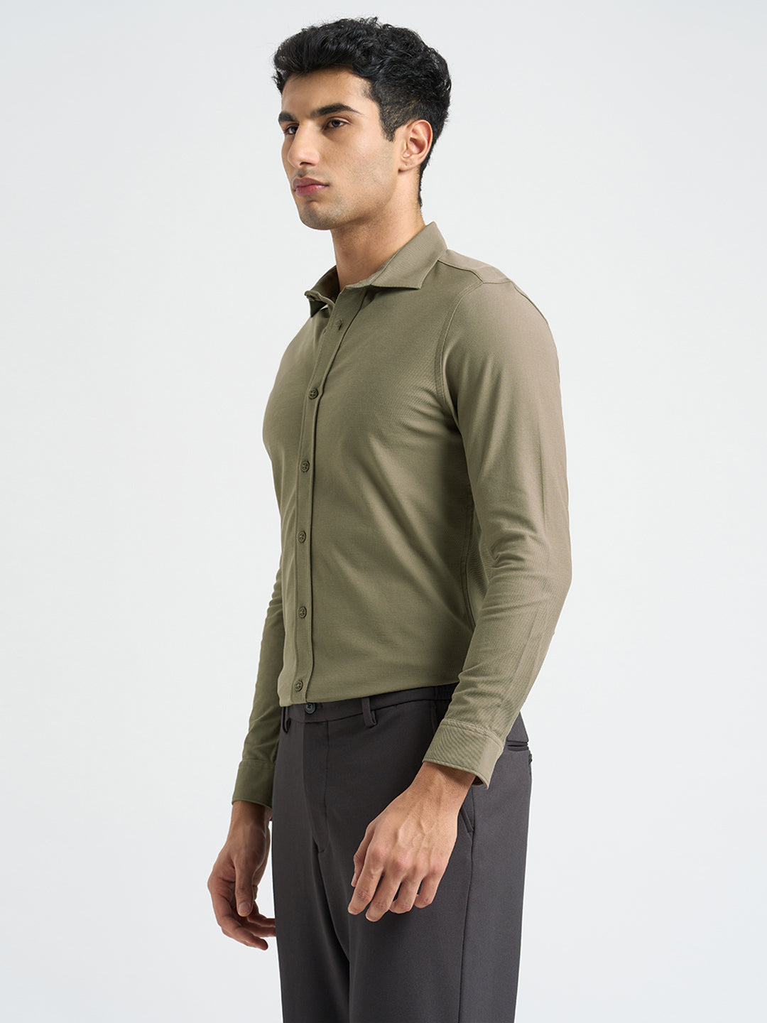 Knitted Full Sleeves Shirt - Brown