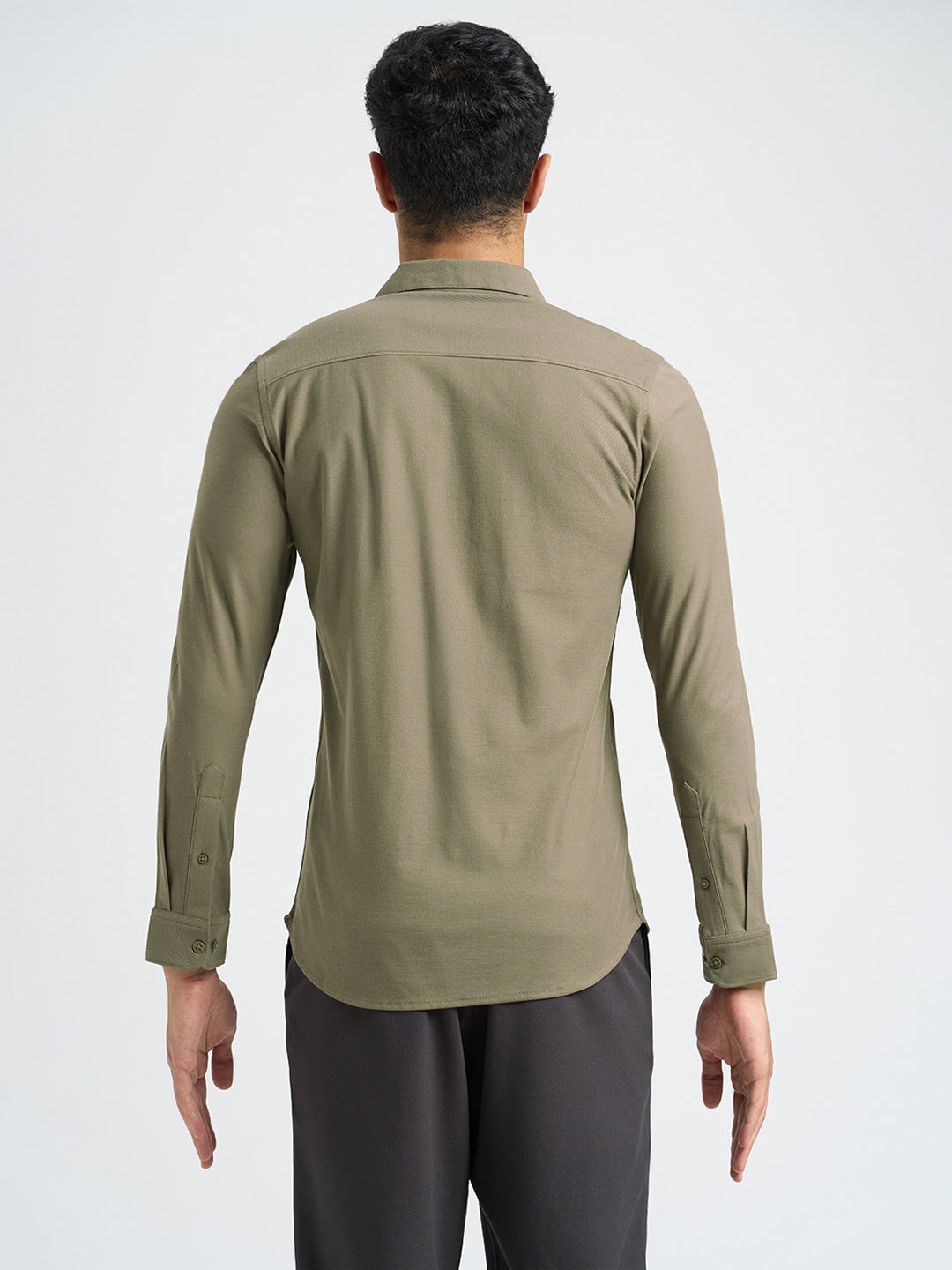 Knitted Full Sleeves Shirt - Brown