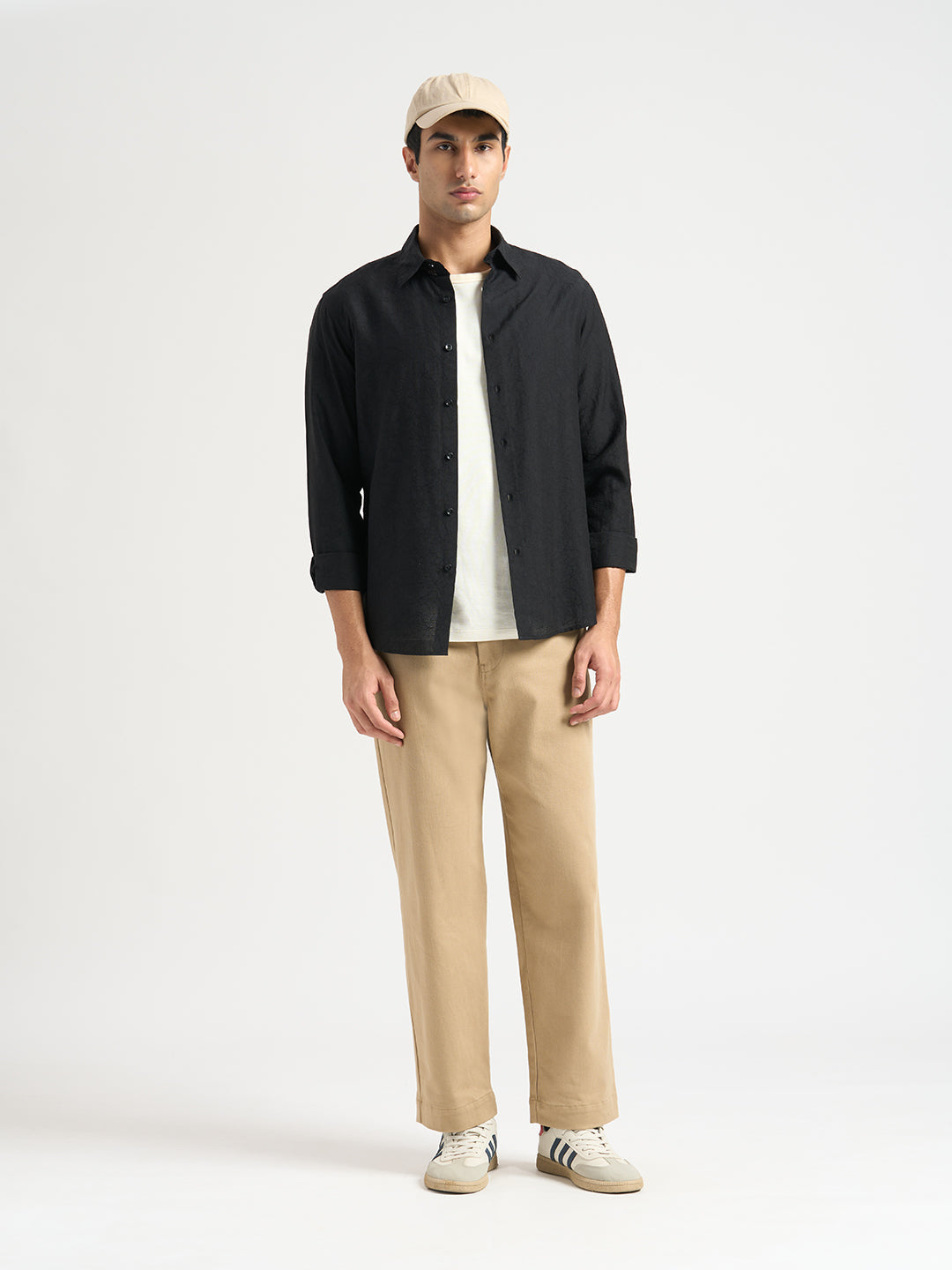 Structured Spread Collar Shirt- Black