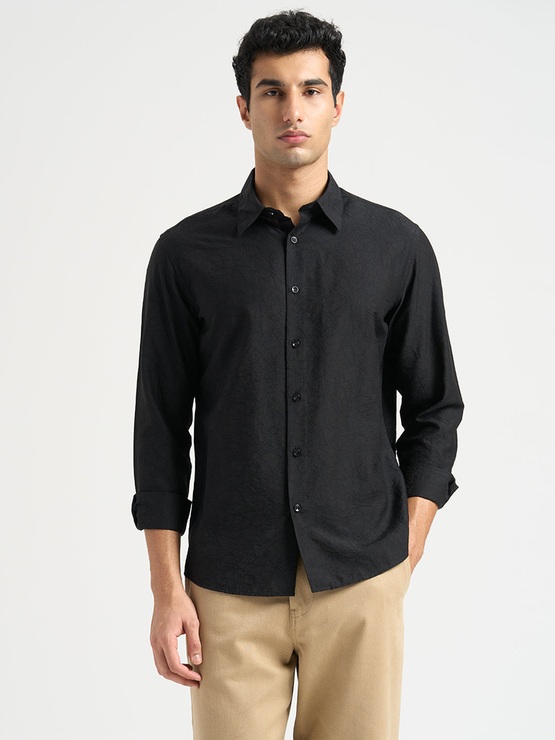 Structured Spread Collar Shirt- Black