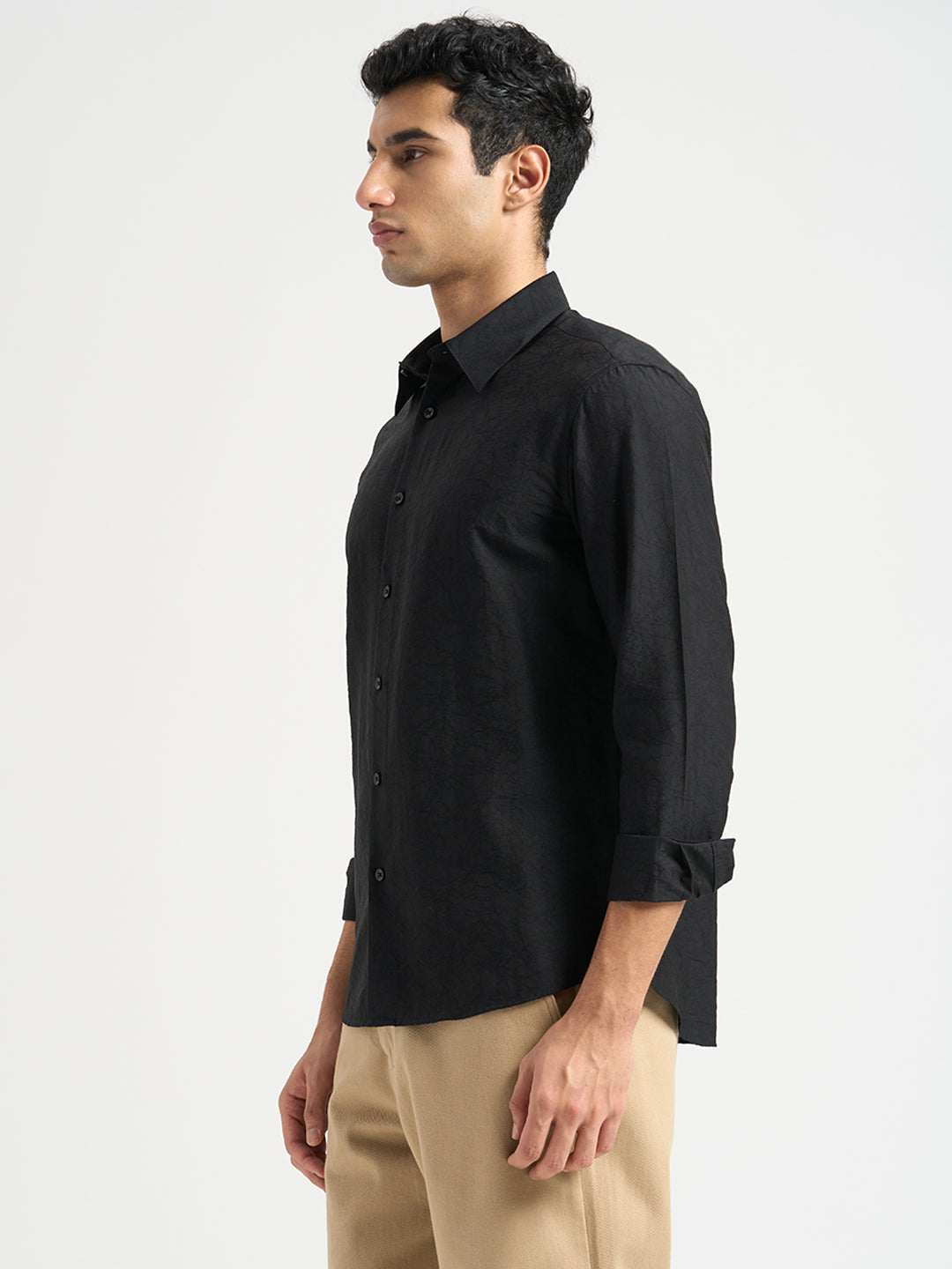 Structured Spread Collar Shirt- Black