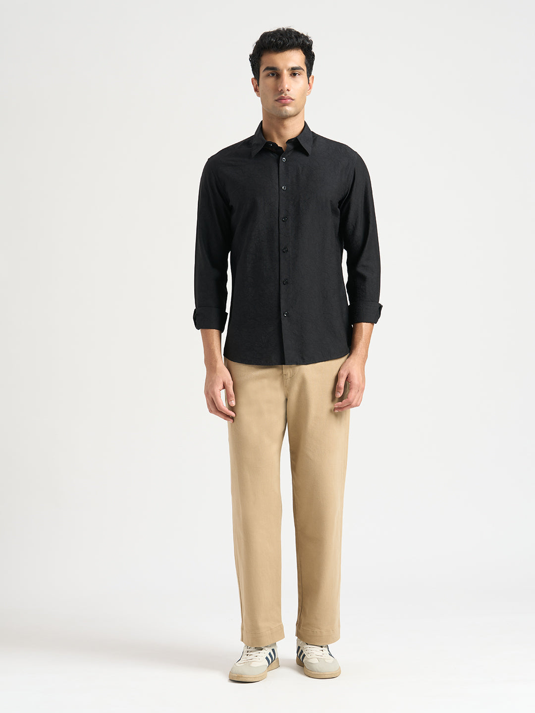 Structured Spread Collar Shirt- Black