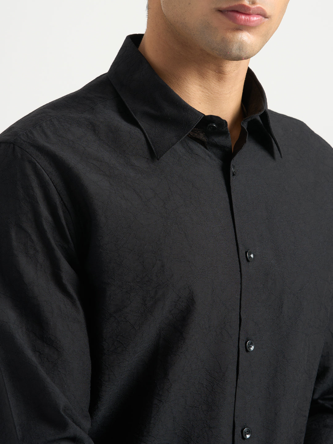Structured Spread Collar Shirt- Black
