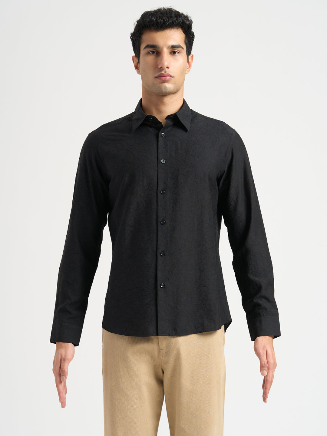 Structured Spread Collar Shirt- Black
