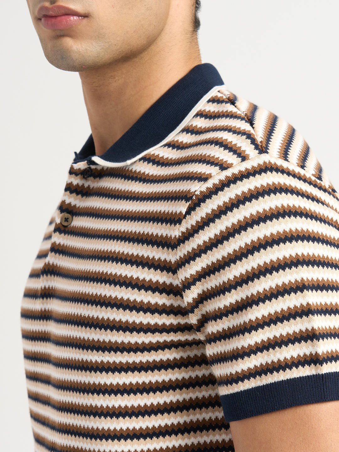 Cotton Striped Knitted Polo