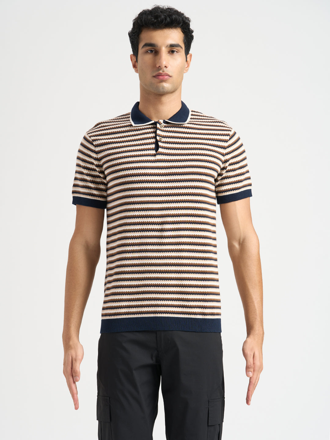 Cotton Striped Knitted Polo