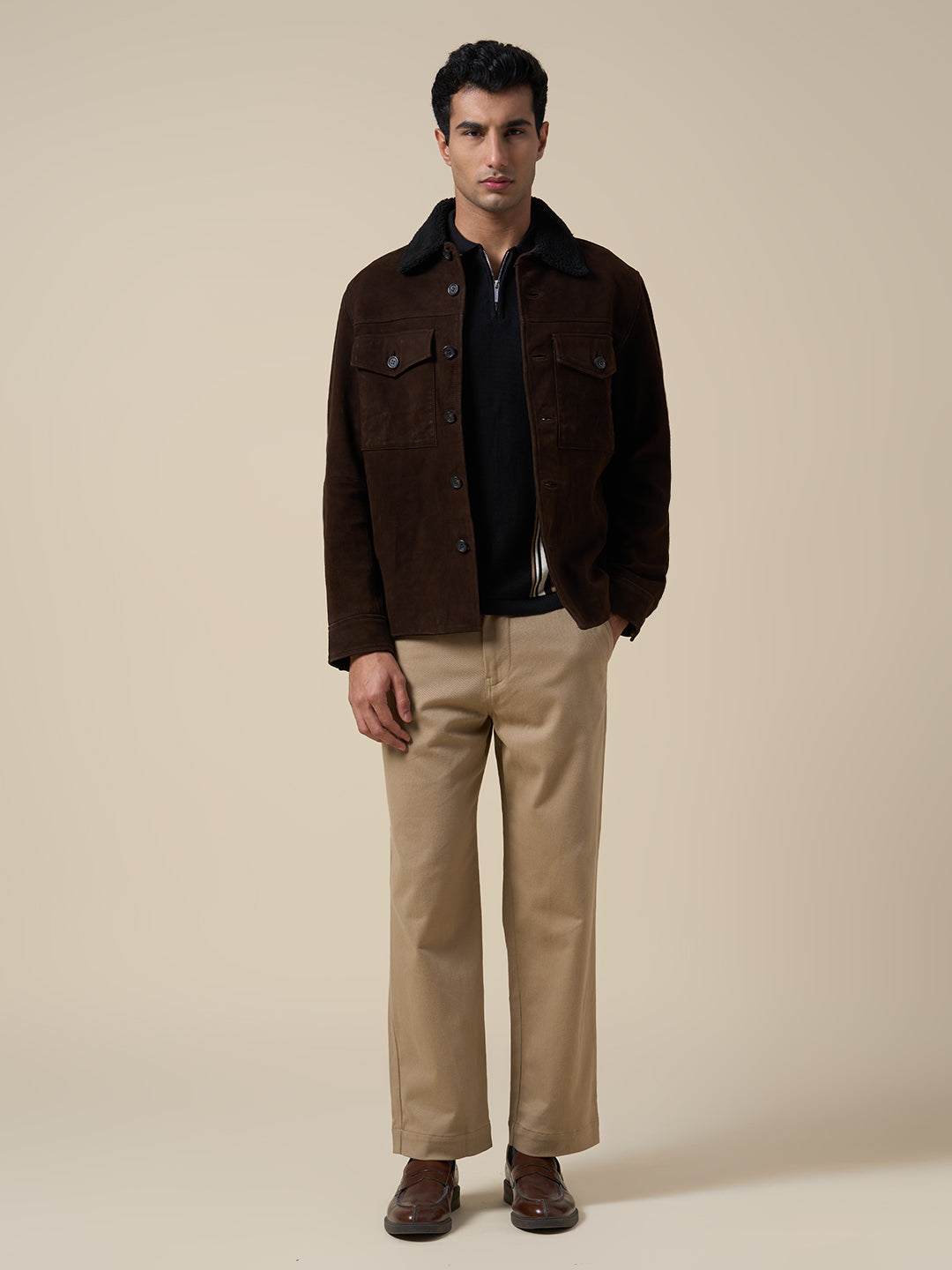 Cotton Colourblocked Zip Knit Polo