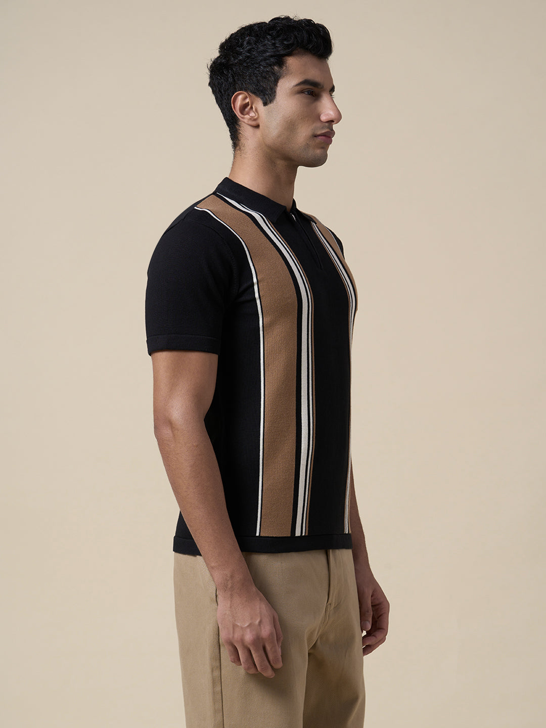 Cotton Colourblocked Zip Knit Polo