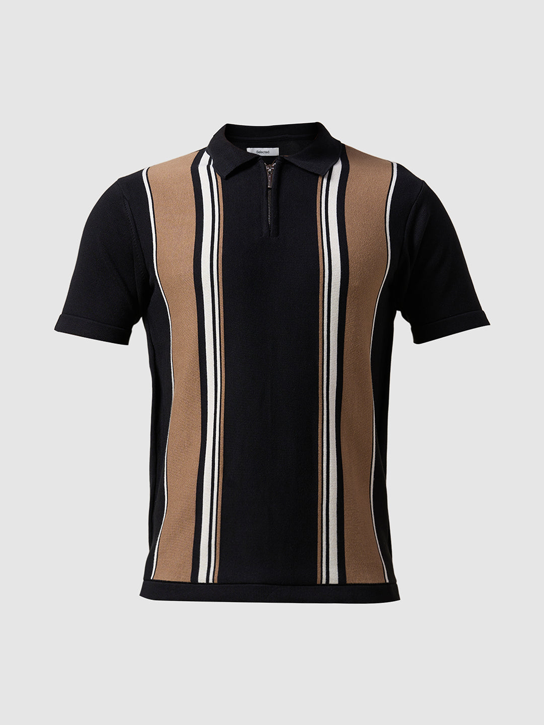 Cotton Colourblocked Zip Knit Polo