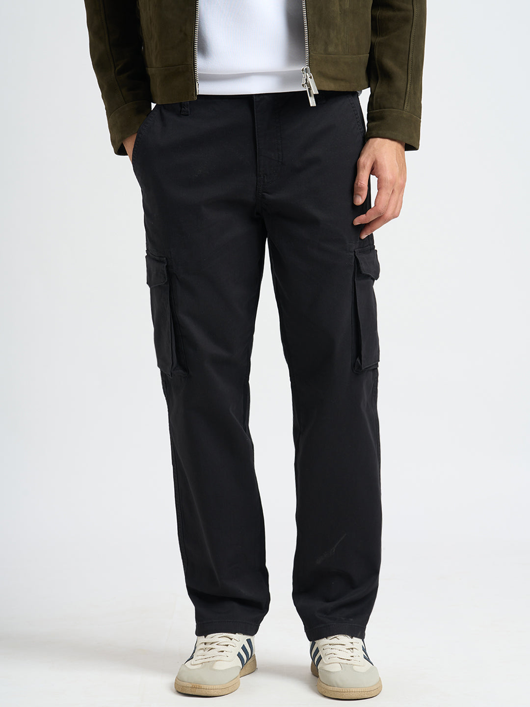 Cotton Regular Fit Cargos - Black