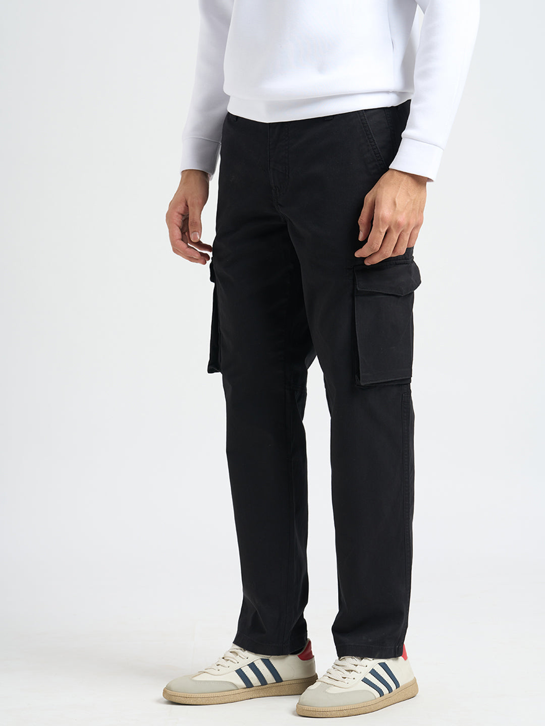 Cotton Regular Fit Cargos - Black