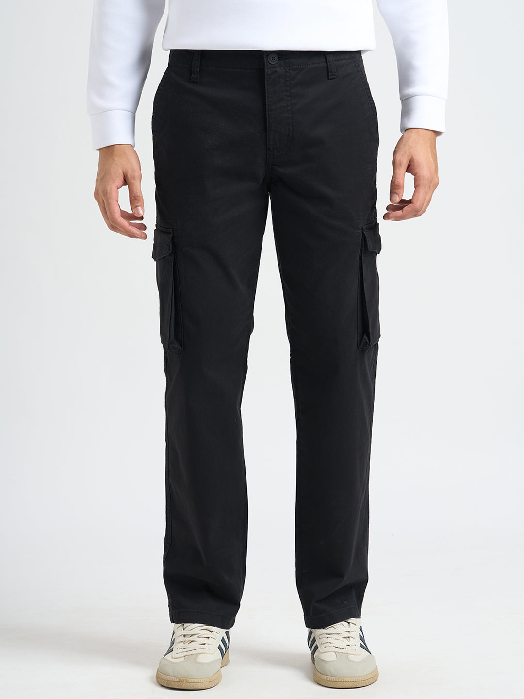 Cotton Regular Fit Cargos - Black