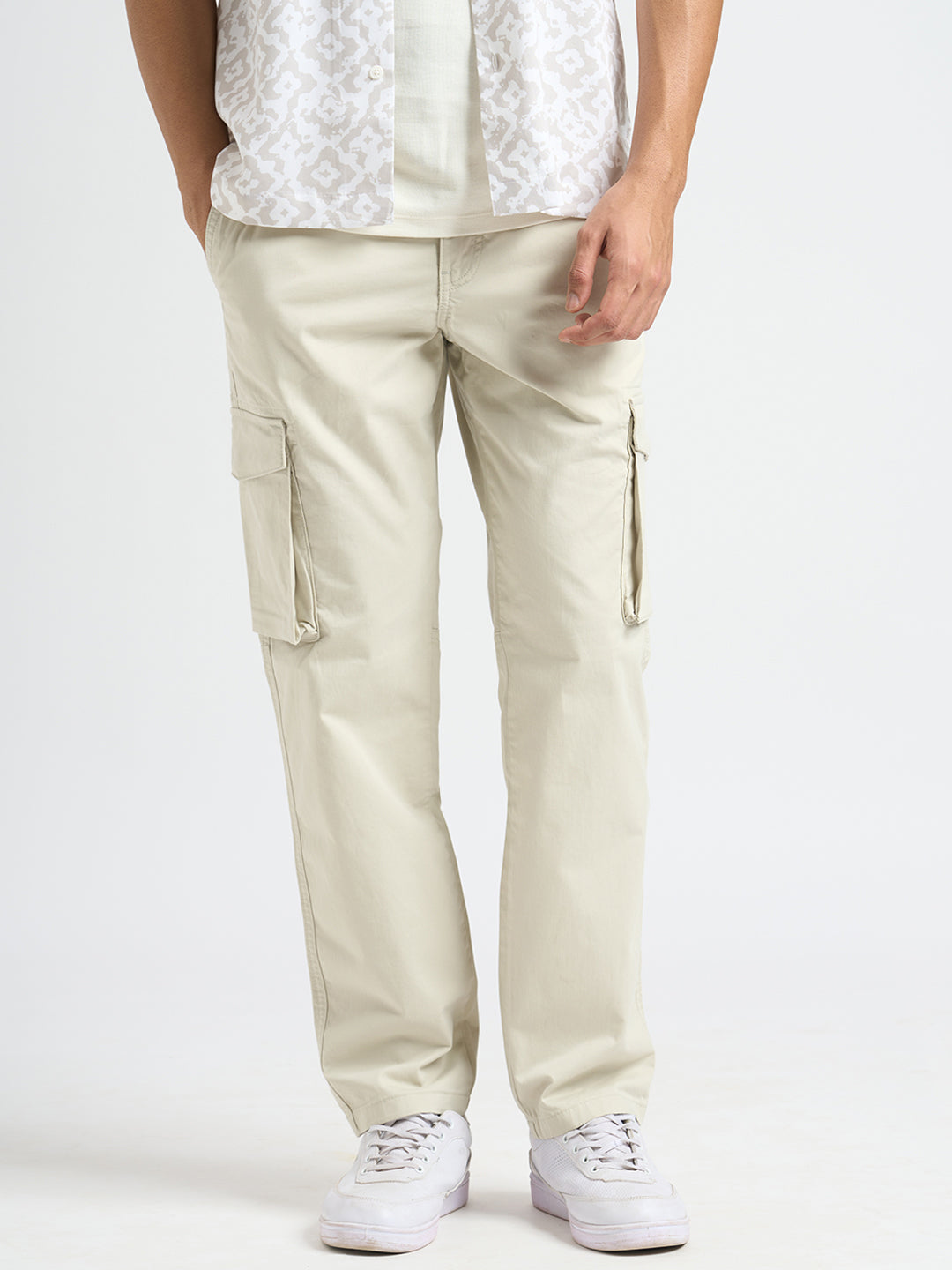 Cotton Regular Fit Cargos - Off-White