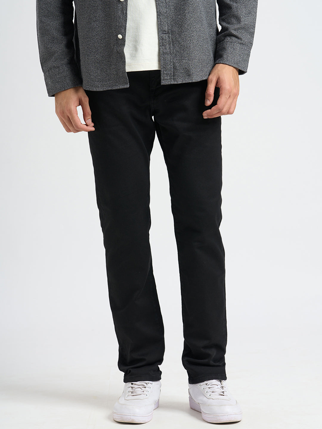Black Mid Rise Straight Fit Jeans