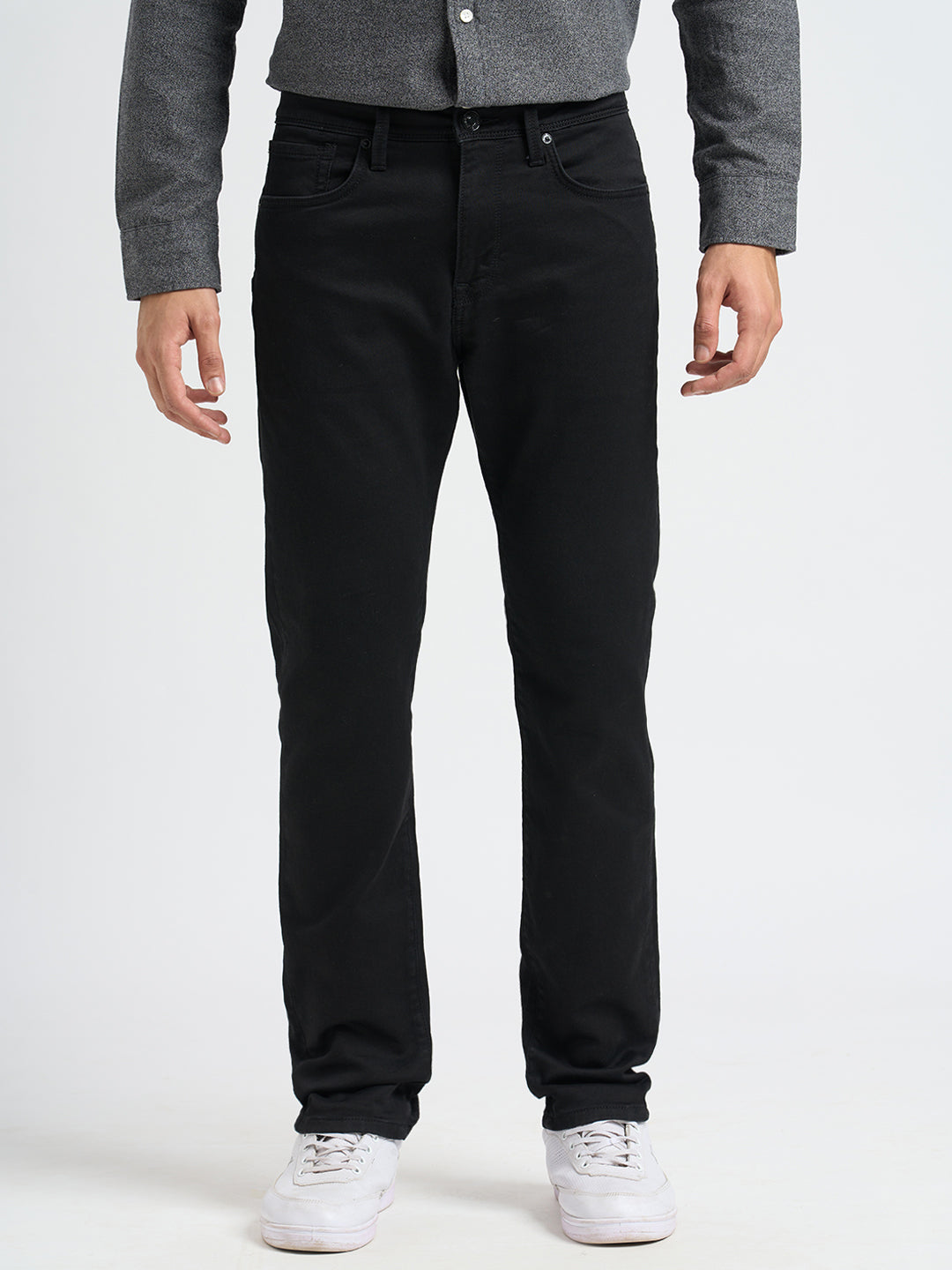 Black Mid Rise Straight Fit Jeans