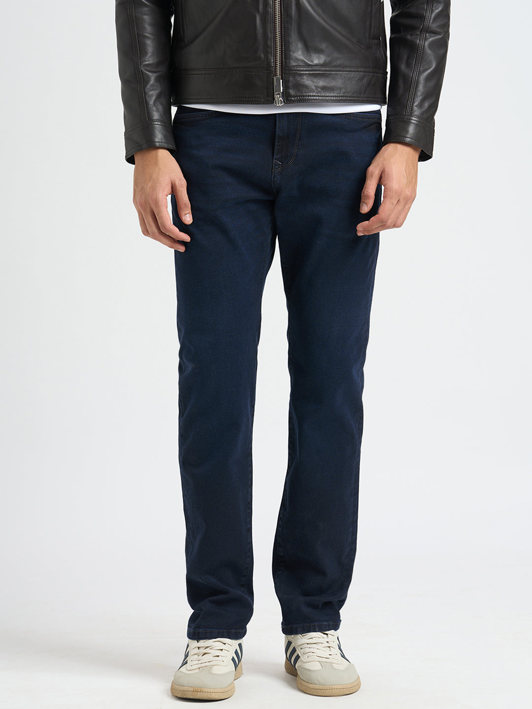 Dark Blue Mid Rise Straight Fit Jeans