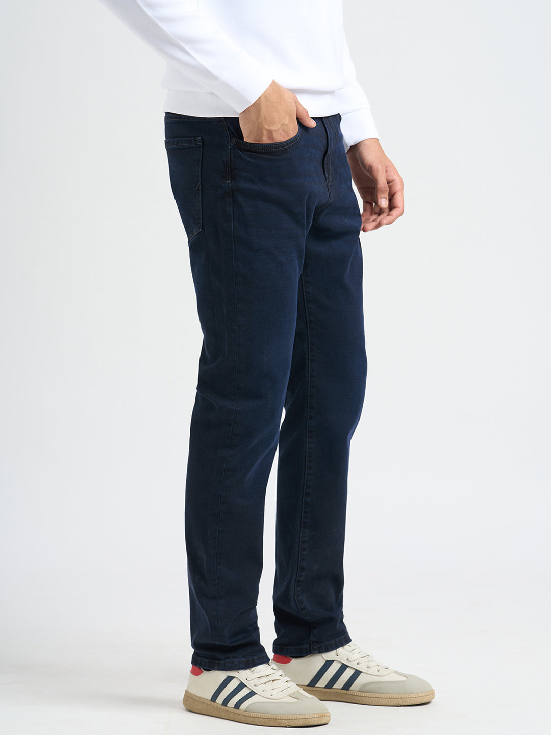 Dark Blue Mid Rise Straight Fit Jeans