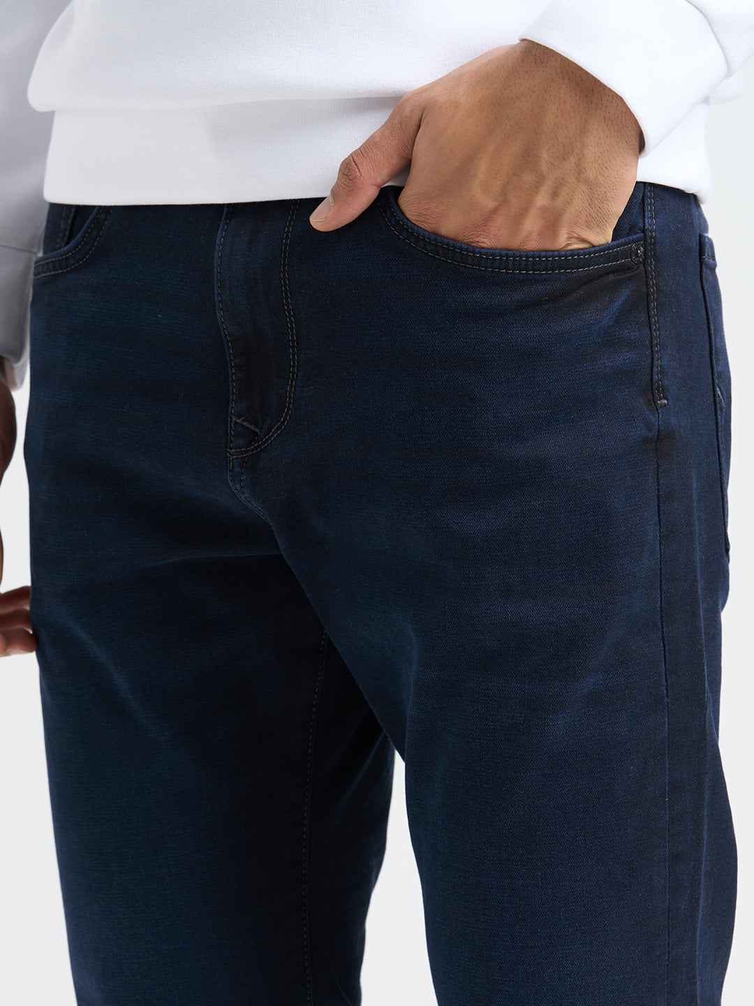 Dark Blue Mid Rise Straight Fit Jeans