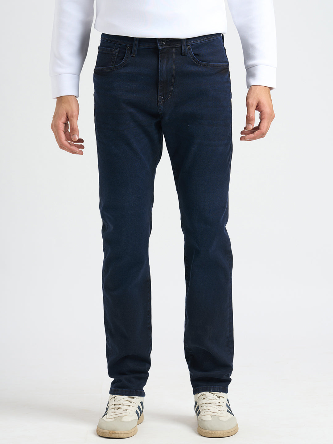 Dark Blue Mid Rise Straight Fit Jeans