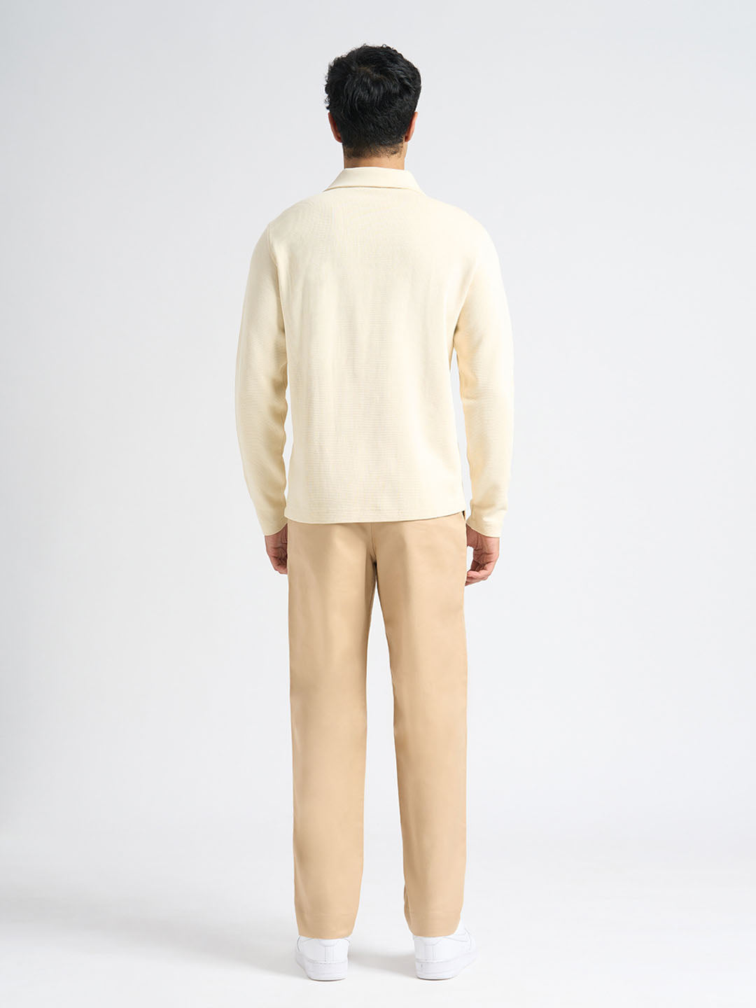 Cotton Blend Zipped Sweatshirt - Beige