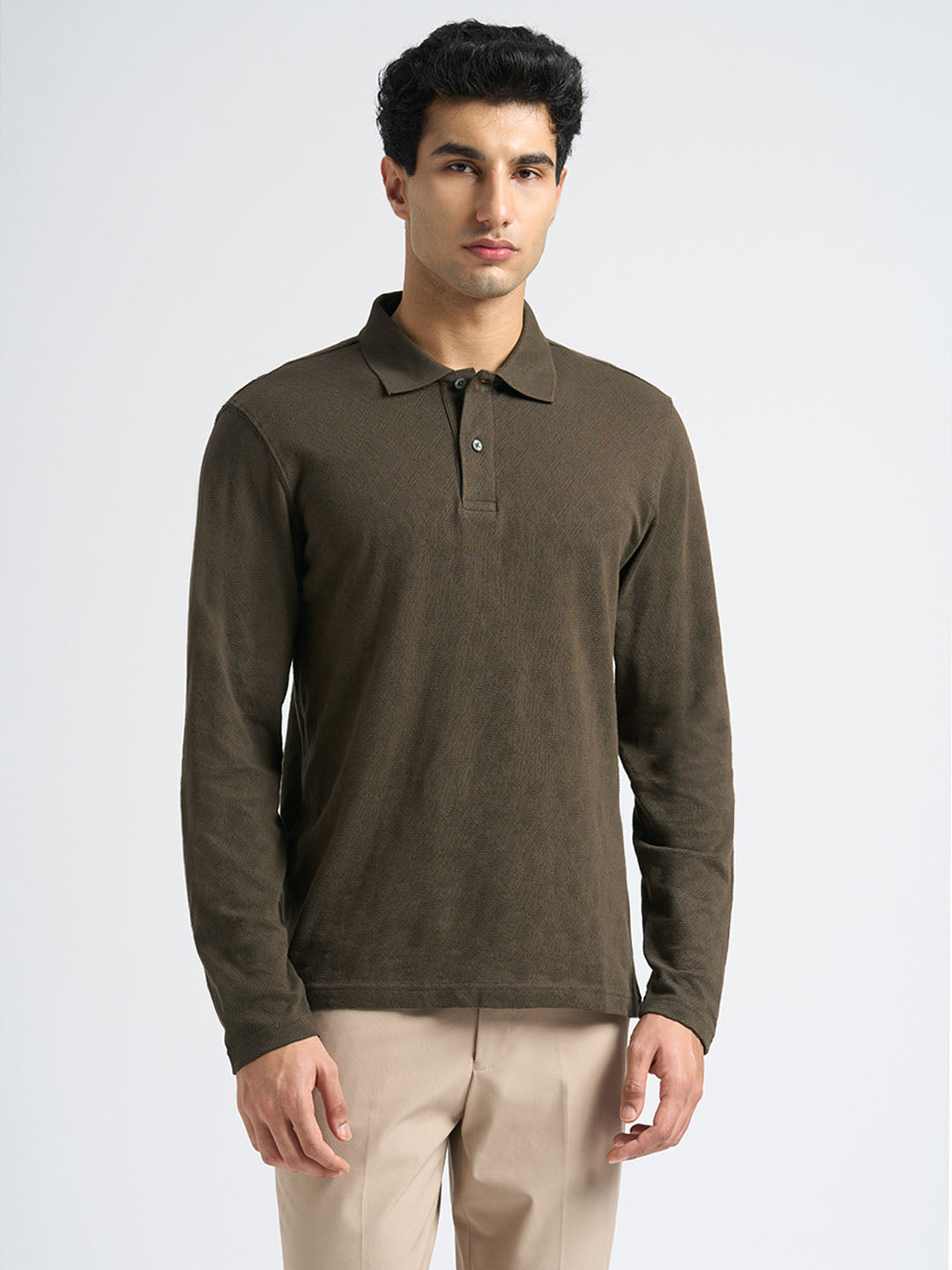 Organic Cotton Jacquard Polo - Dark Brown