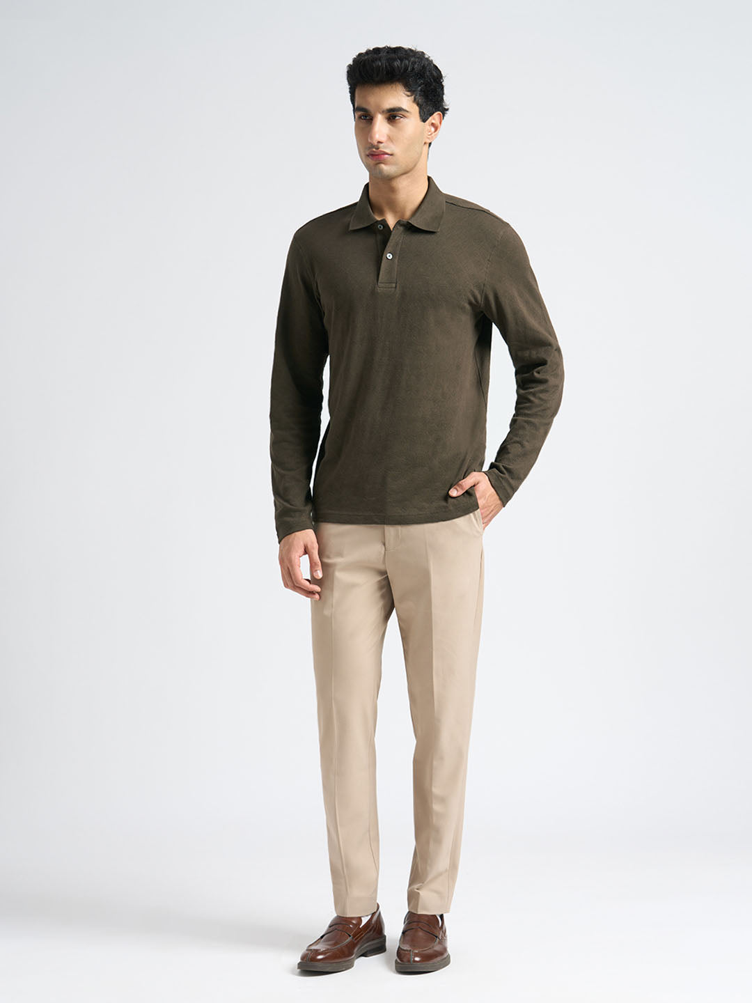 Organic Cotton Jacquard Polo - Dark Brown