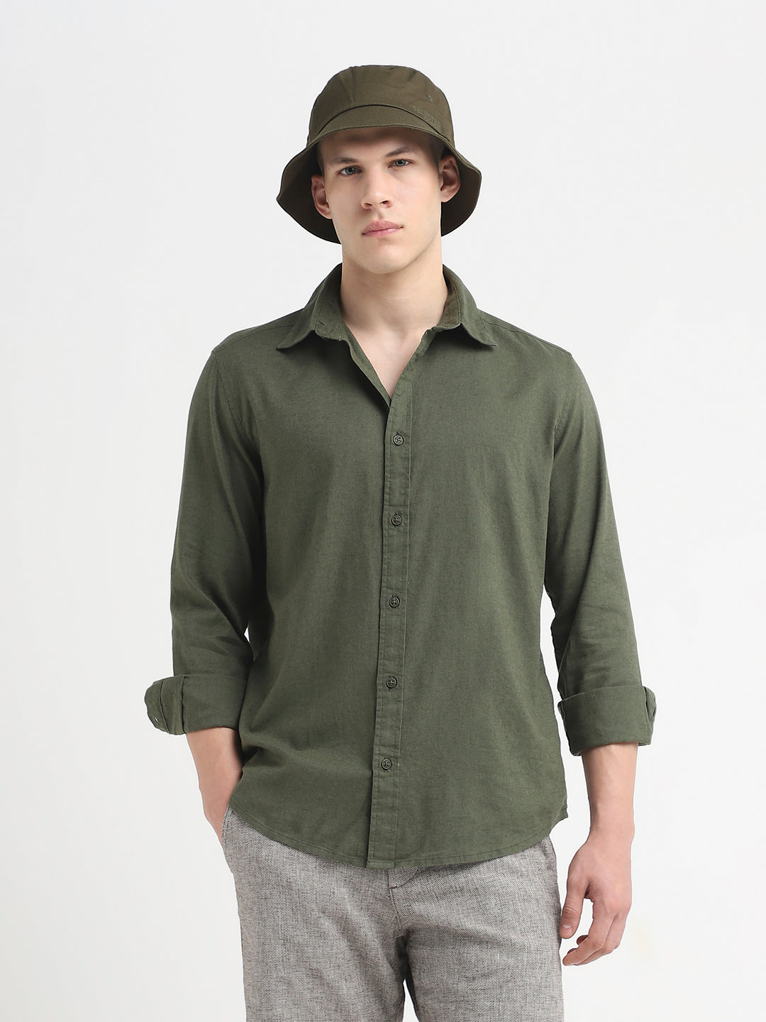 Linen Blend Regular Fit Shirt - Green