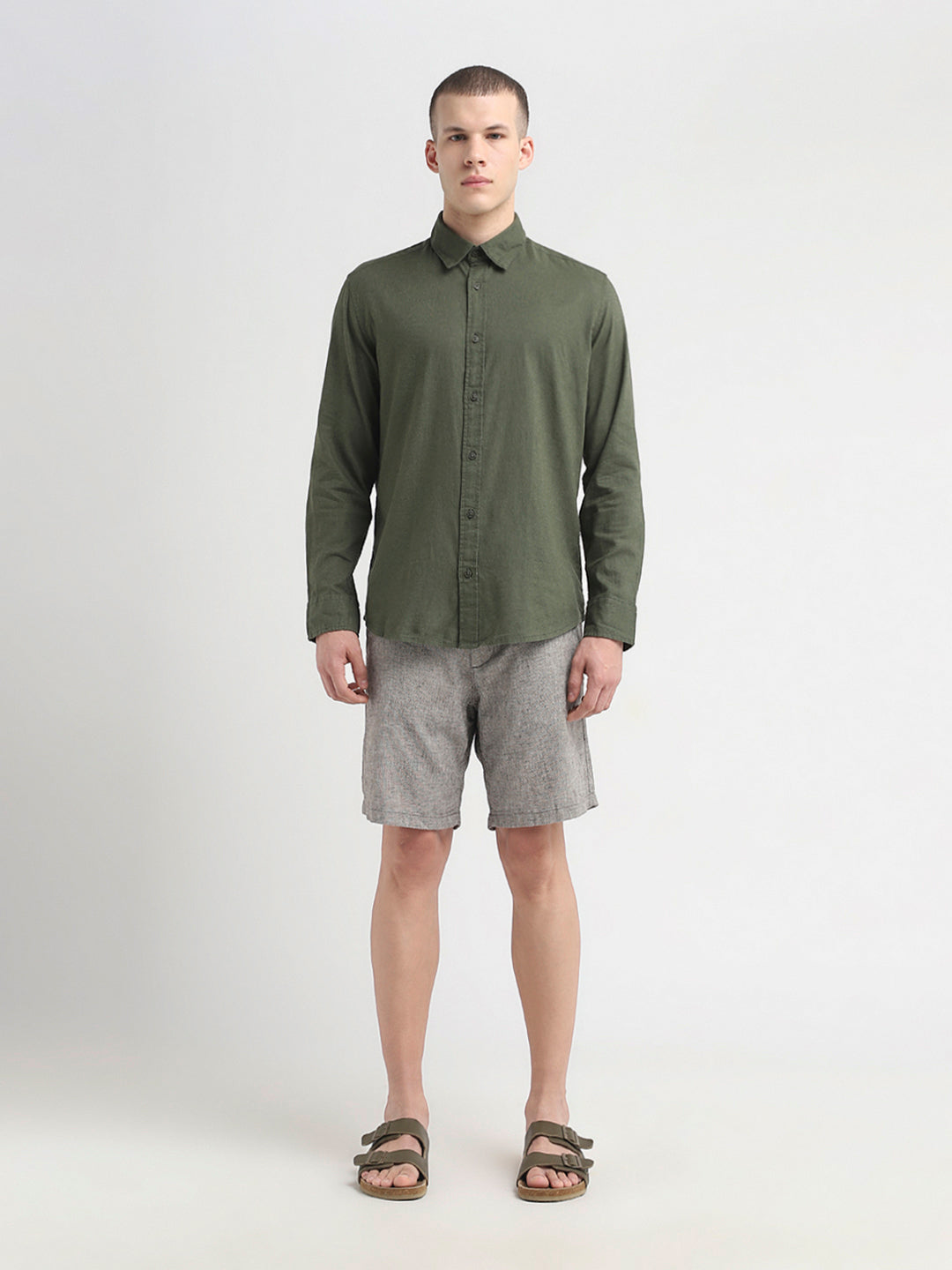 Linen Blend Regular Fit Shirt - Green
