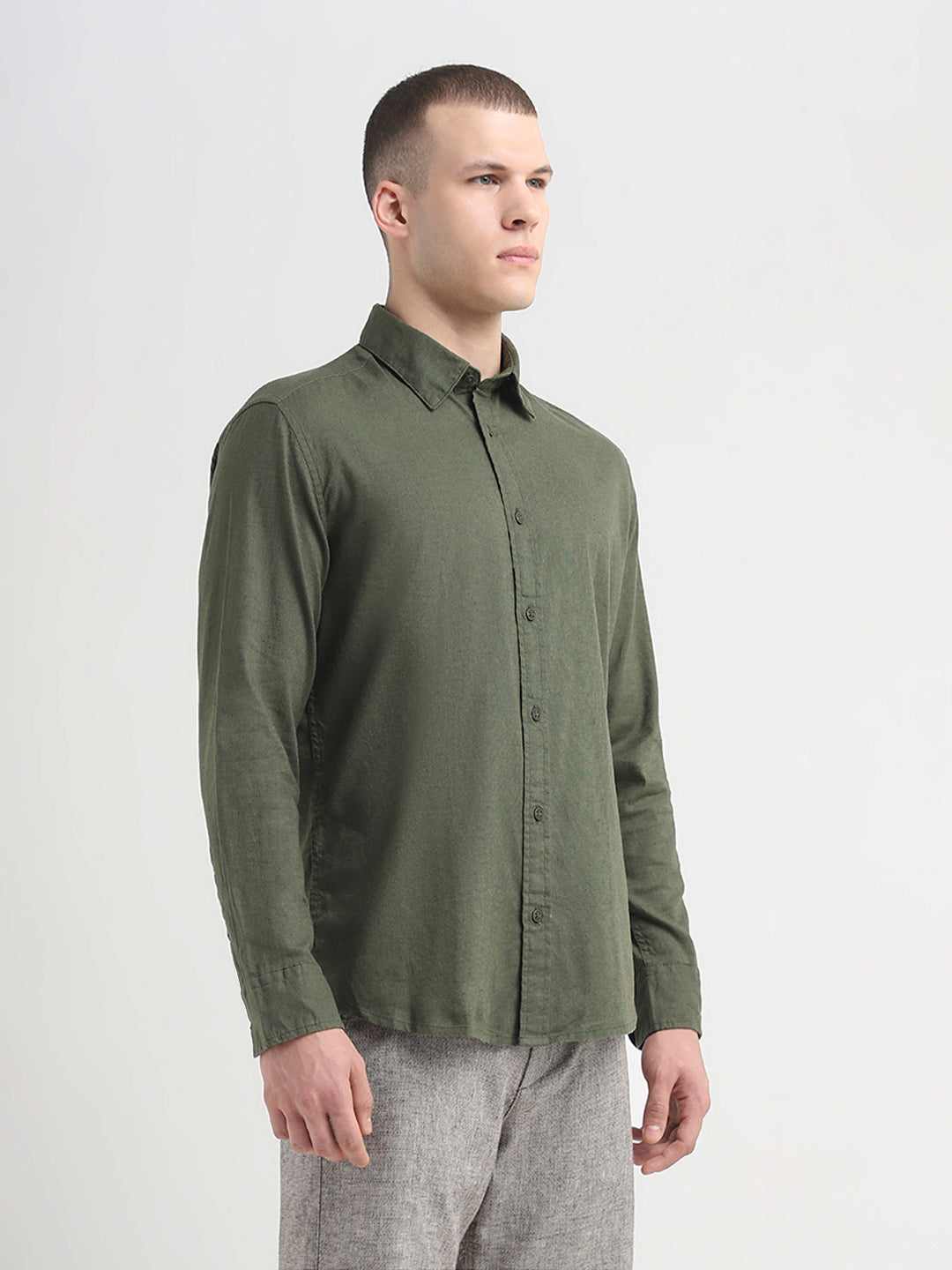 Linen Blend Regular Fit Shirt - Green