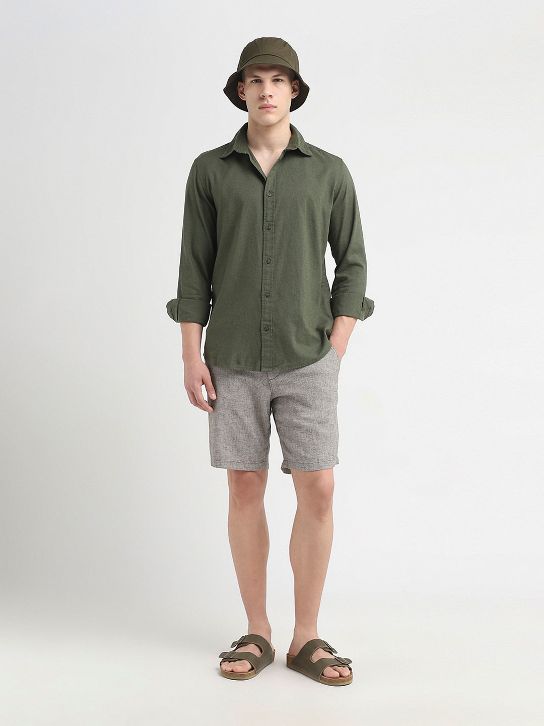 Linen Blend Regular Fit Shirt - Green