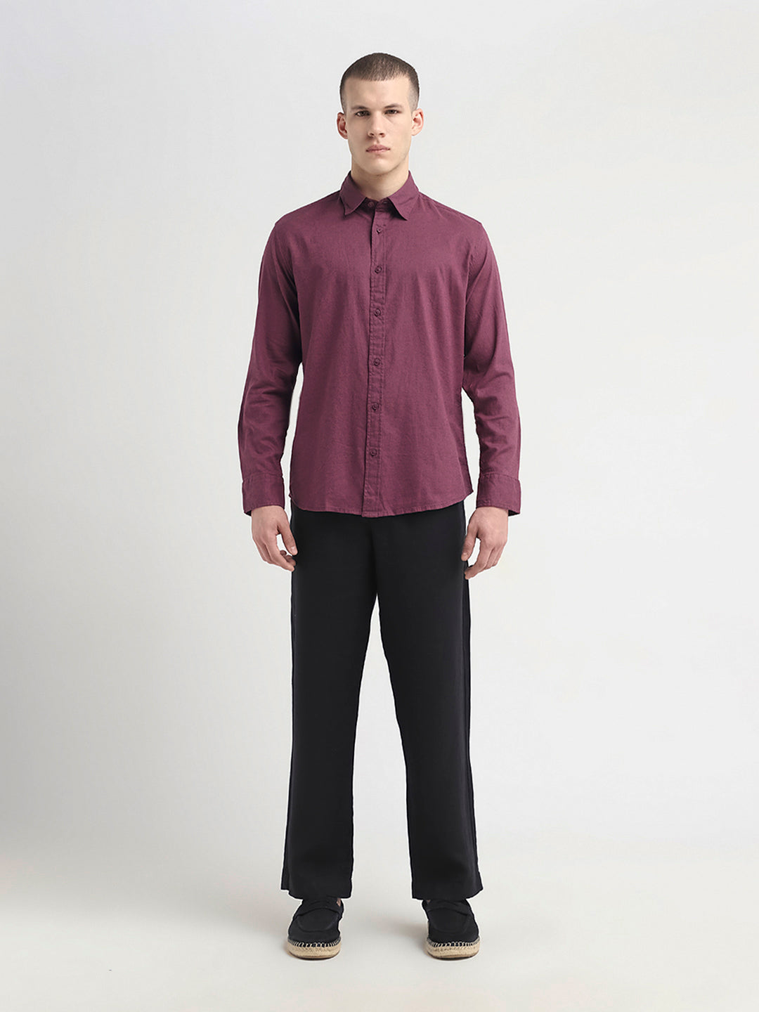 Linen Blend Regular Fit Shirt - Maroon
