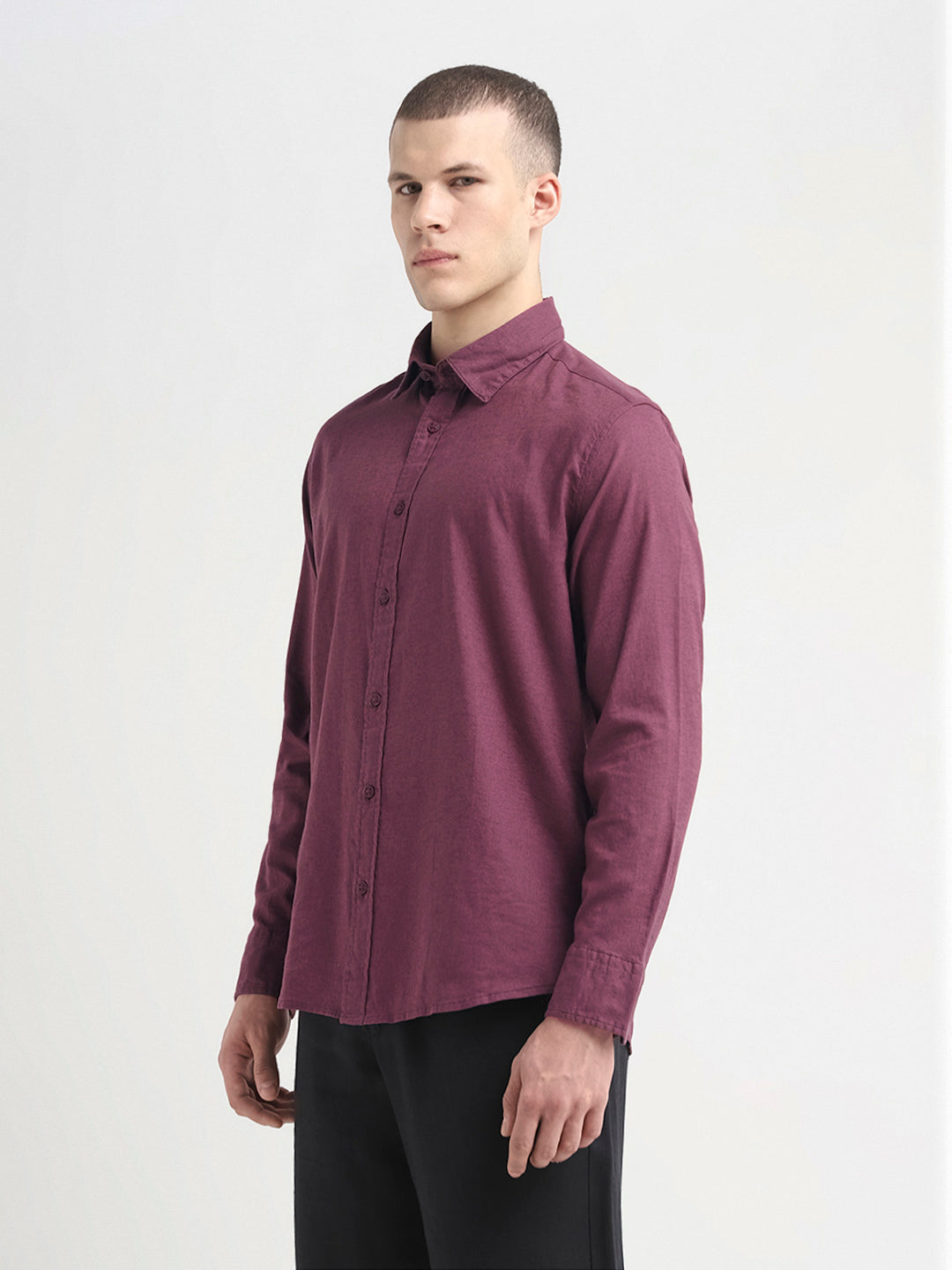 Linen Blend Regular Fit Shirt - Maroon