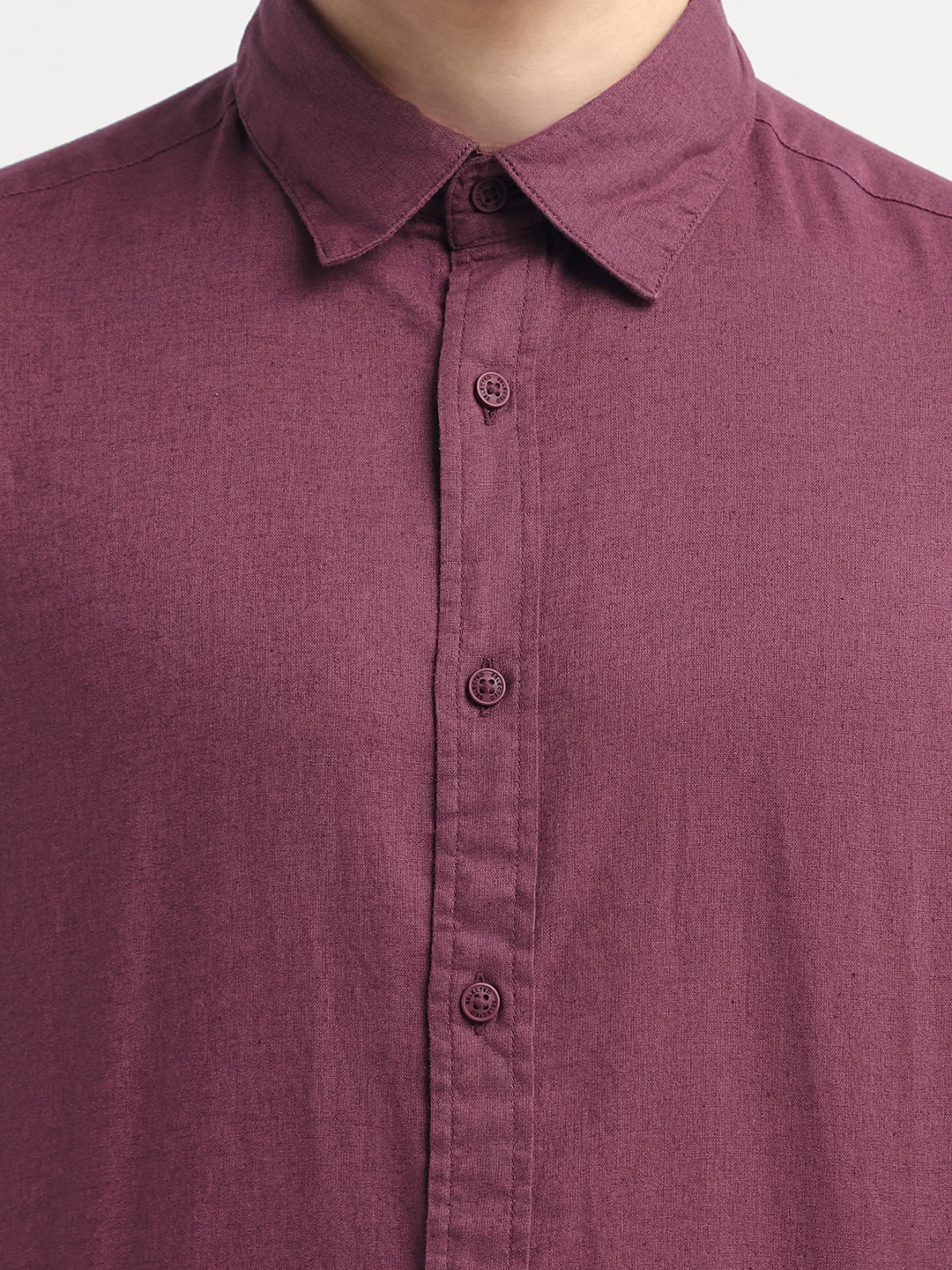 Linen Blend Regular Fit Shirt - Maroon