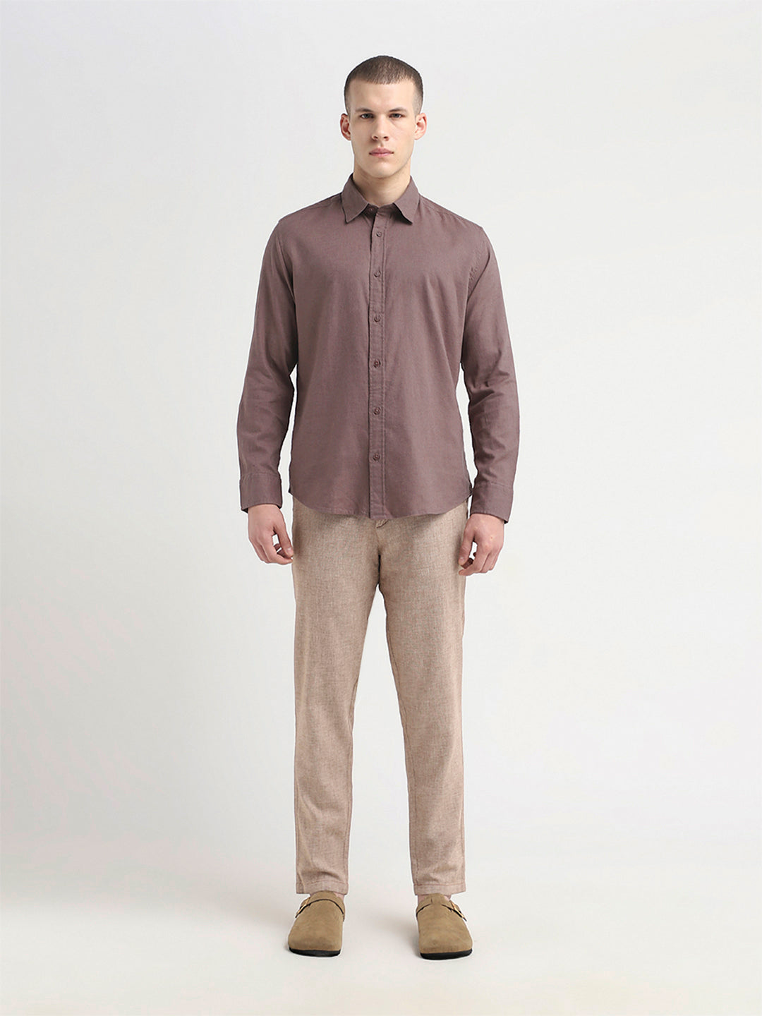 Linen Blend Regular Fit Shirt - Brown