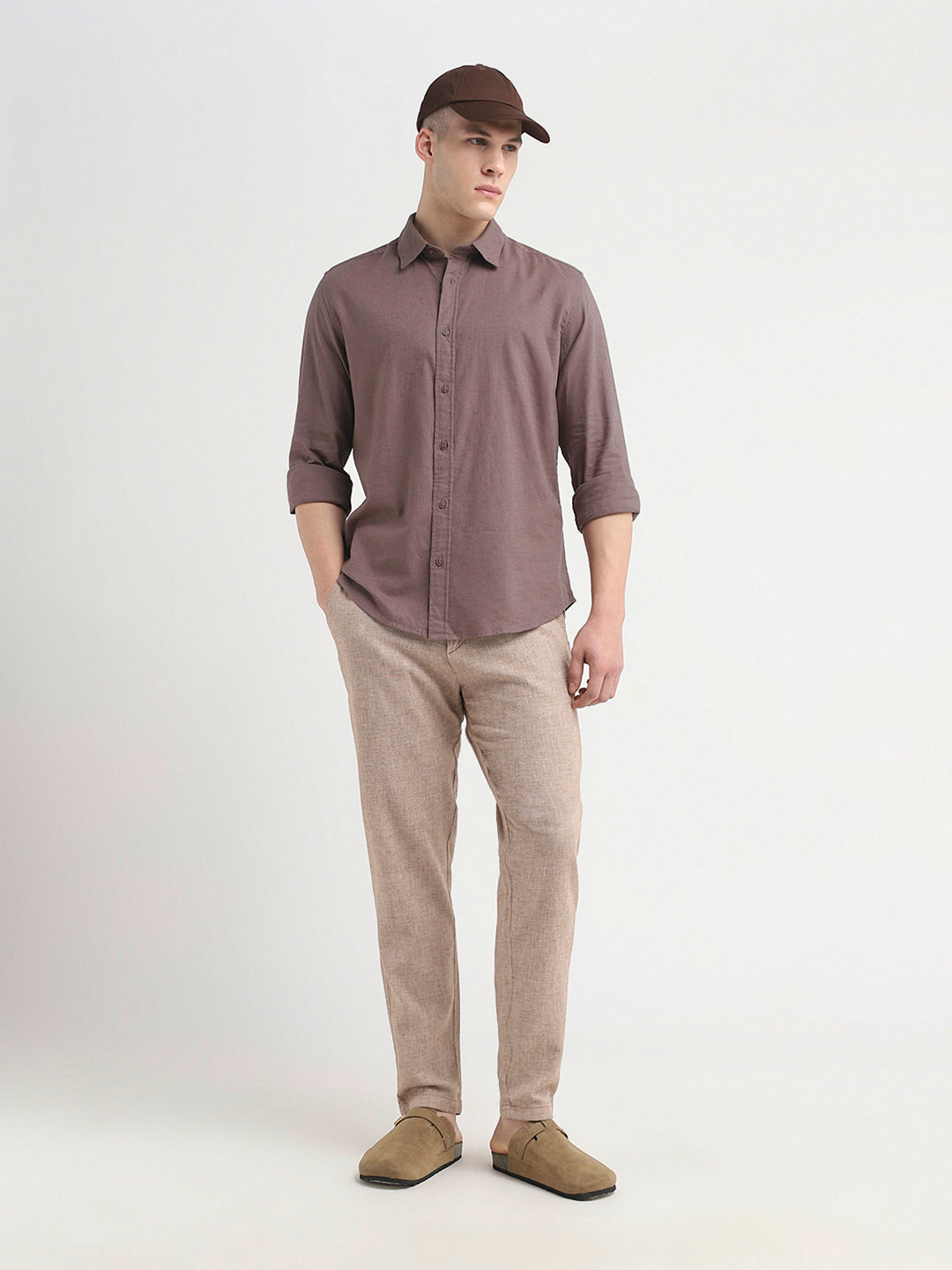 Linen Blend Regular Fit Shirt - Brown