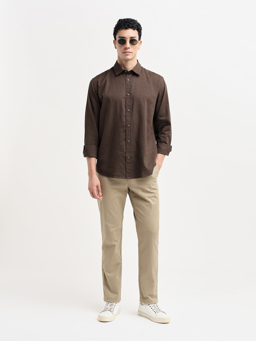 Dark Brown Linen Blend Shirt