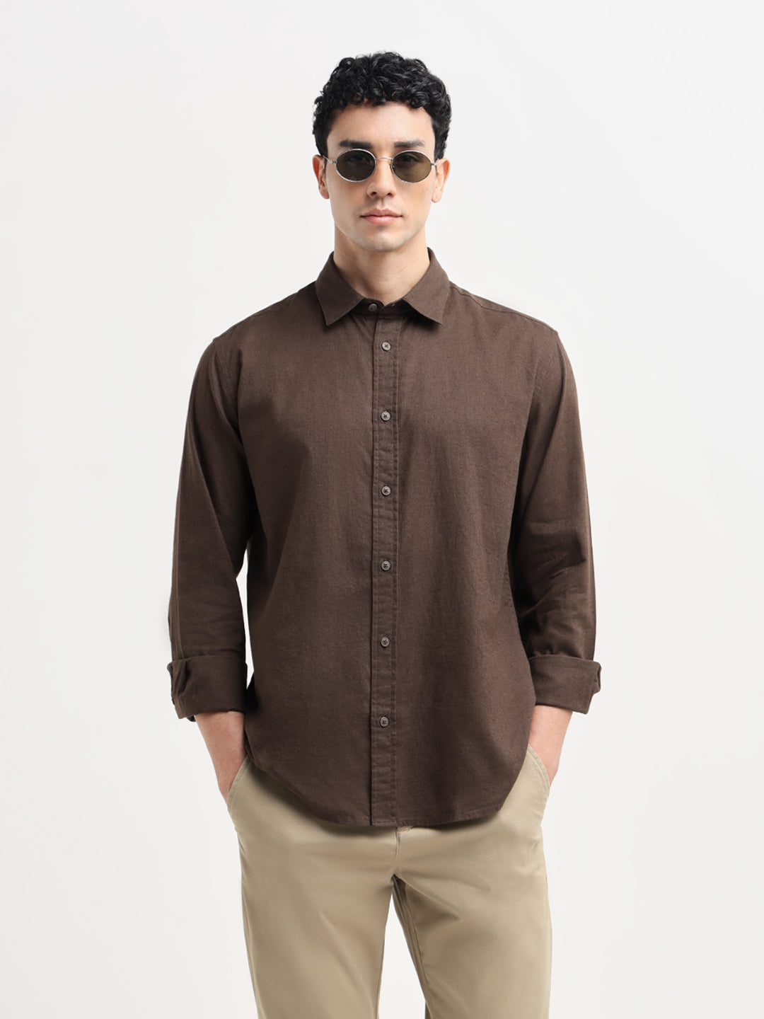 Dark Brown Linen Blend Shirt