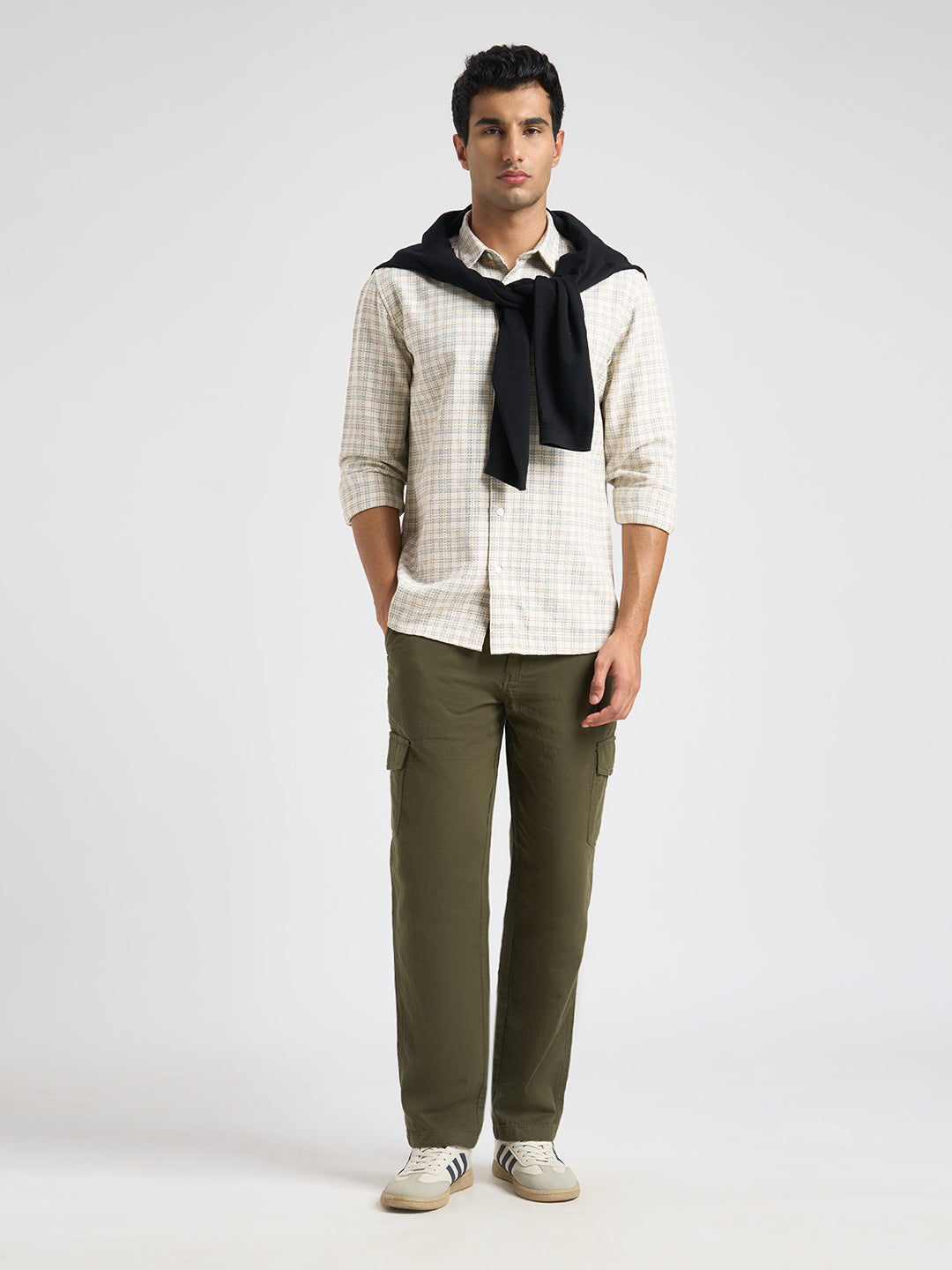 Ecru Cotton Check Shirt