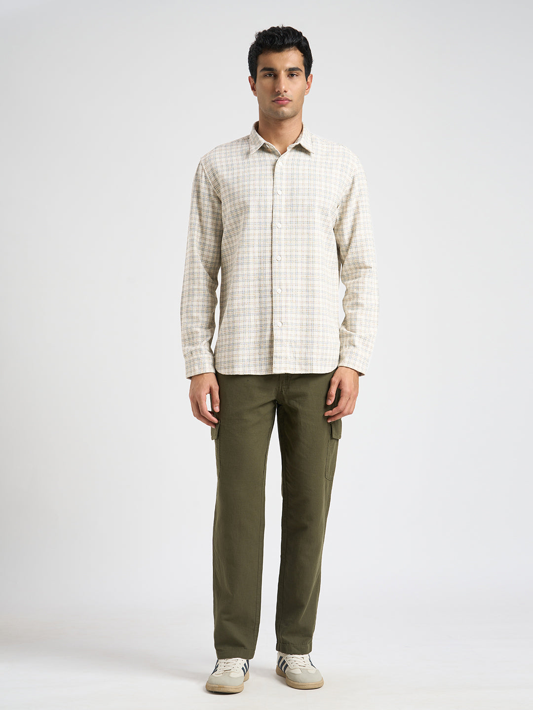 Ecru Cotton Check Shirt