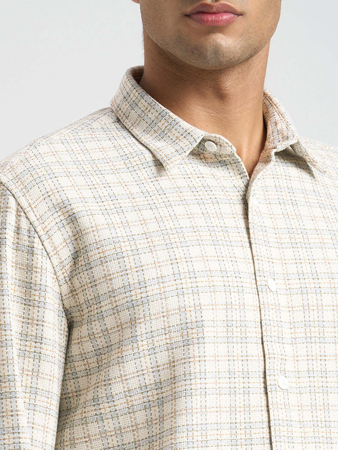 Ecru Cotton Check Shirt