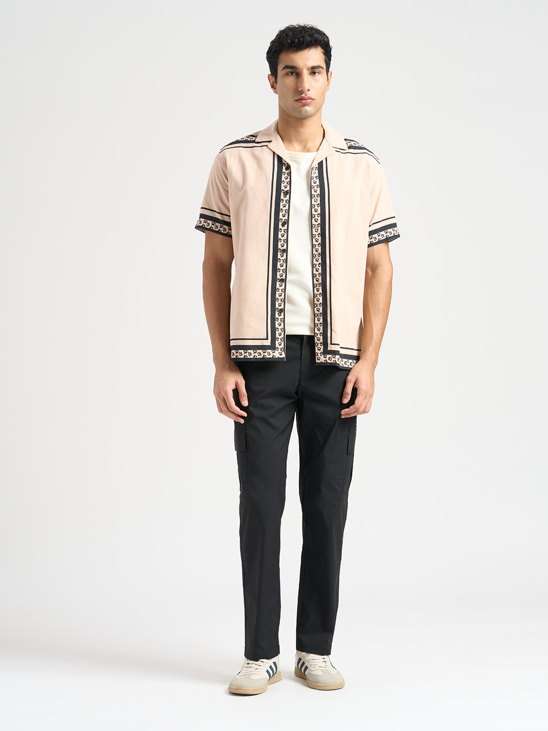 Beige Cotton Printed Shirt