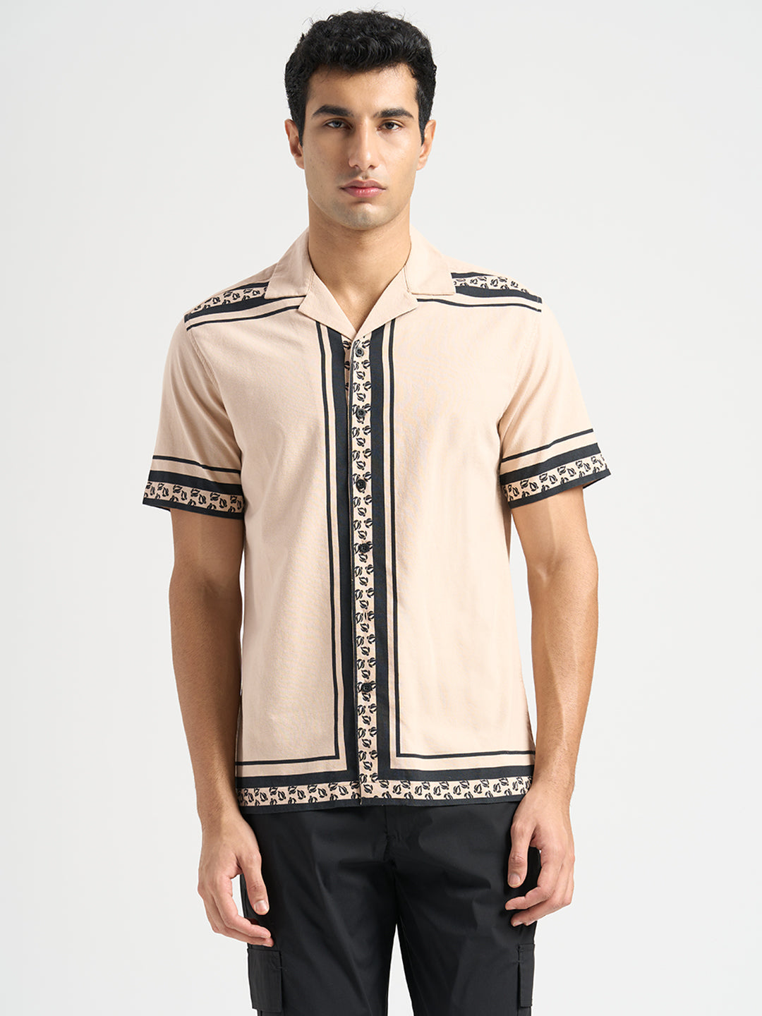 Beige Cotton Printed Shirt