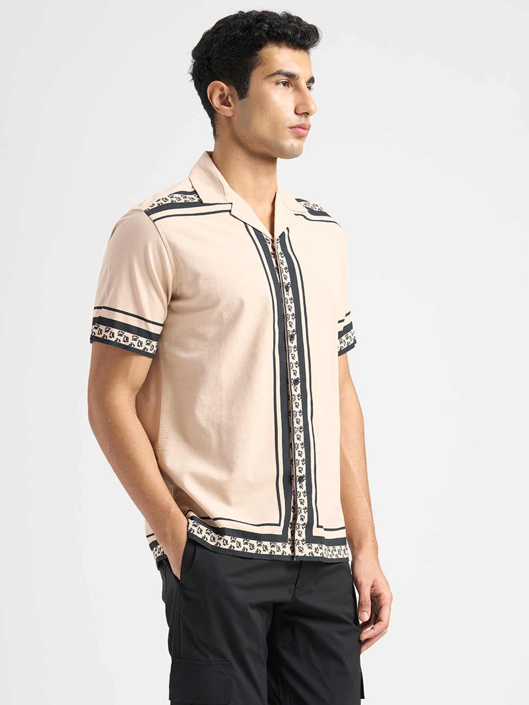Beige Cotton Printed Shirt
