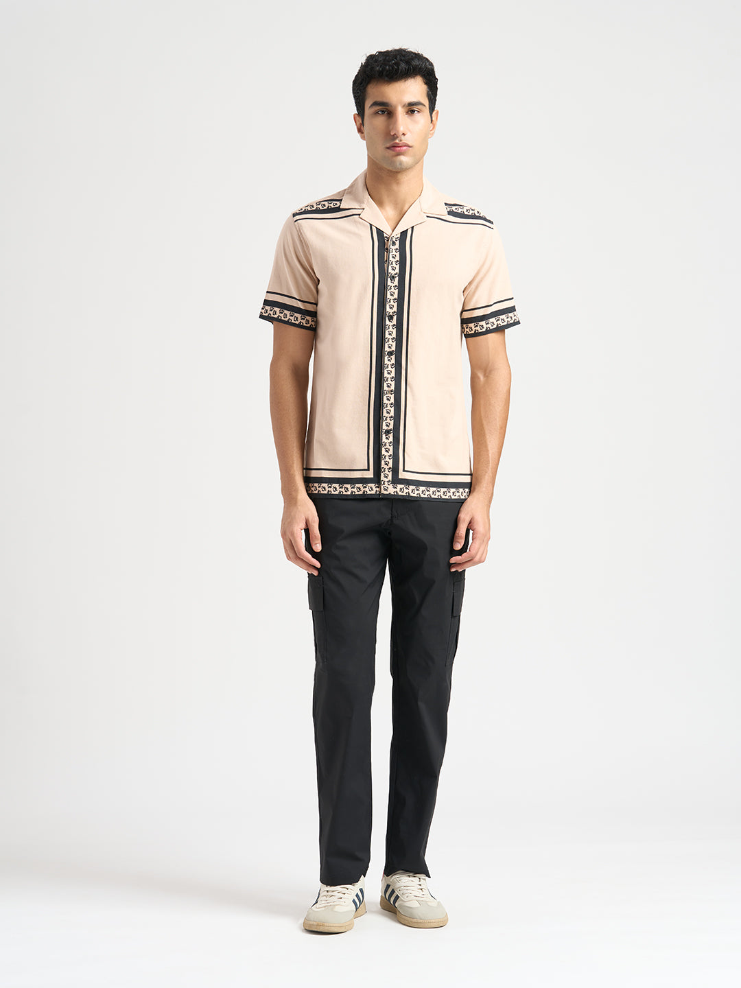 Beige Cotton Printed Shirt