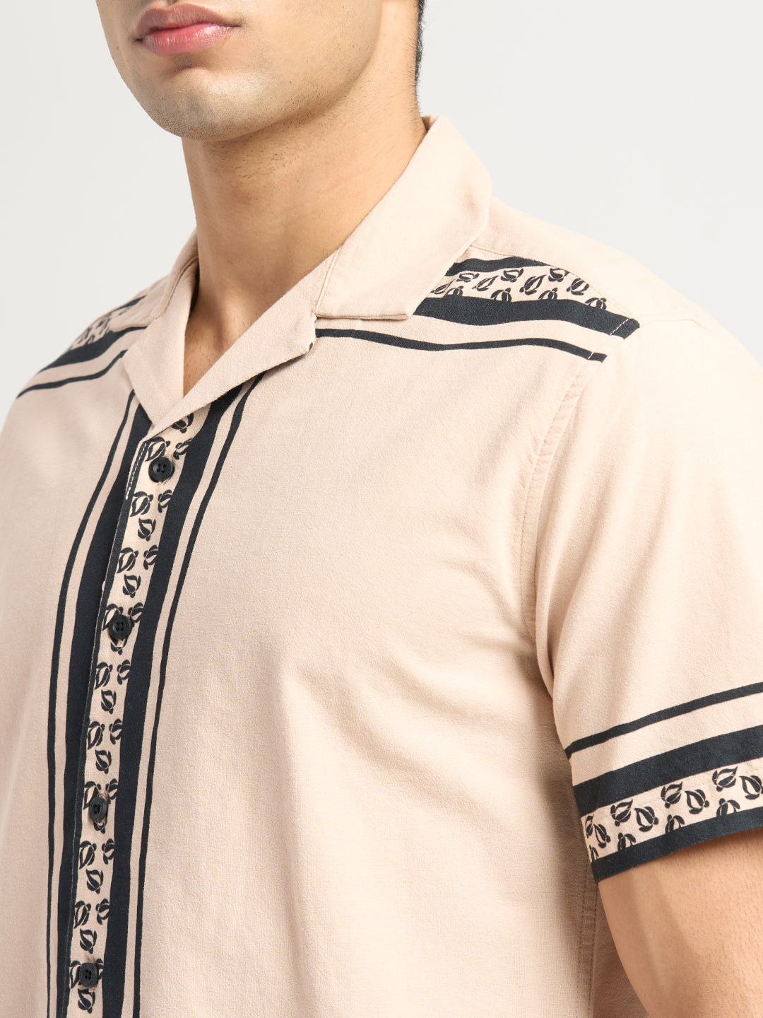 Beige Cotton Printed Shirt