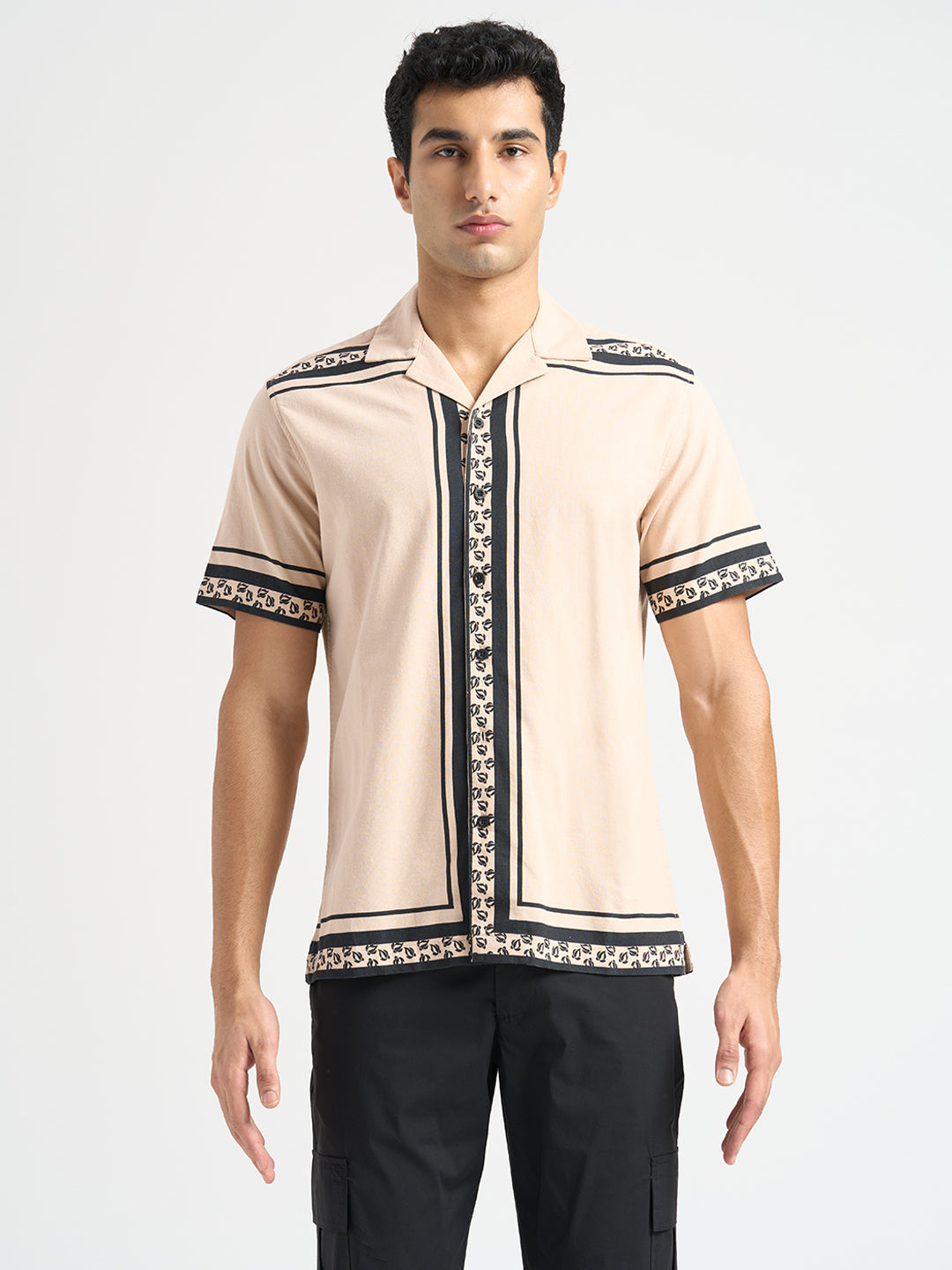 Beige Cotton Printed Shirt