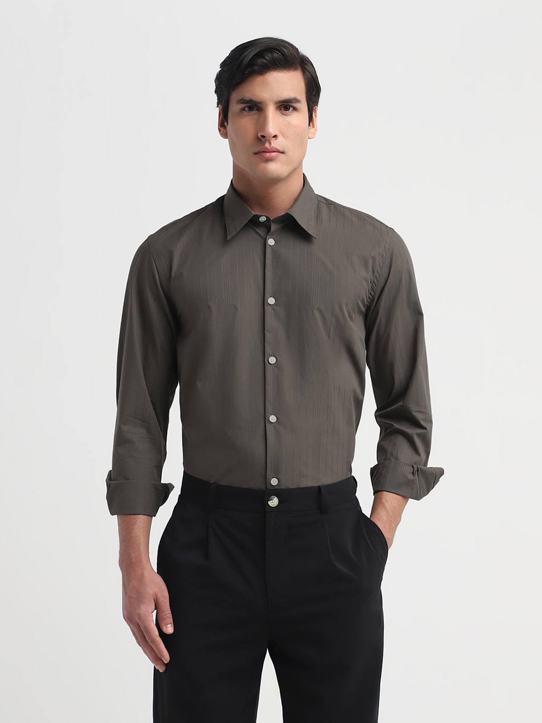 Dan Cotton Dobby Shirt - Brown